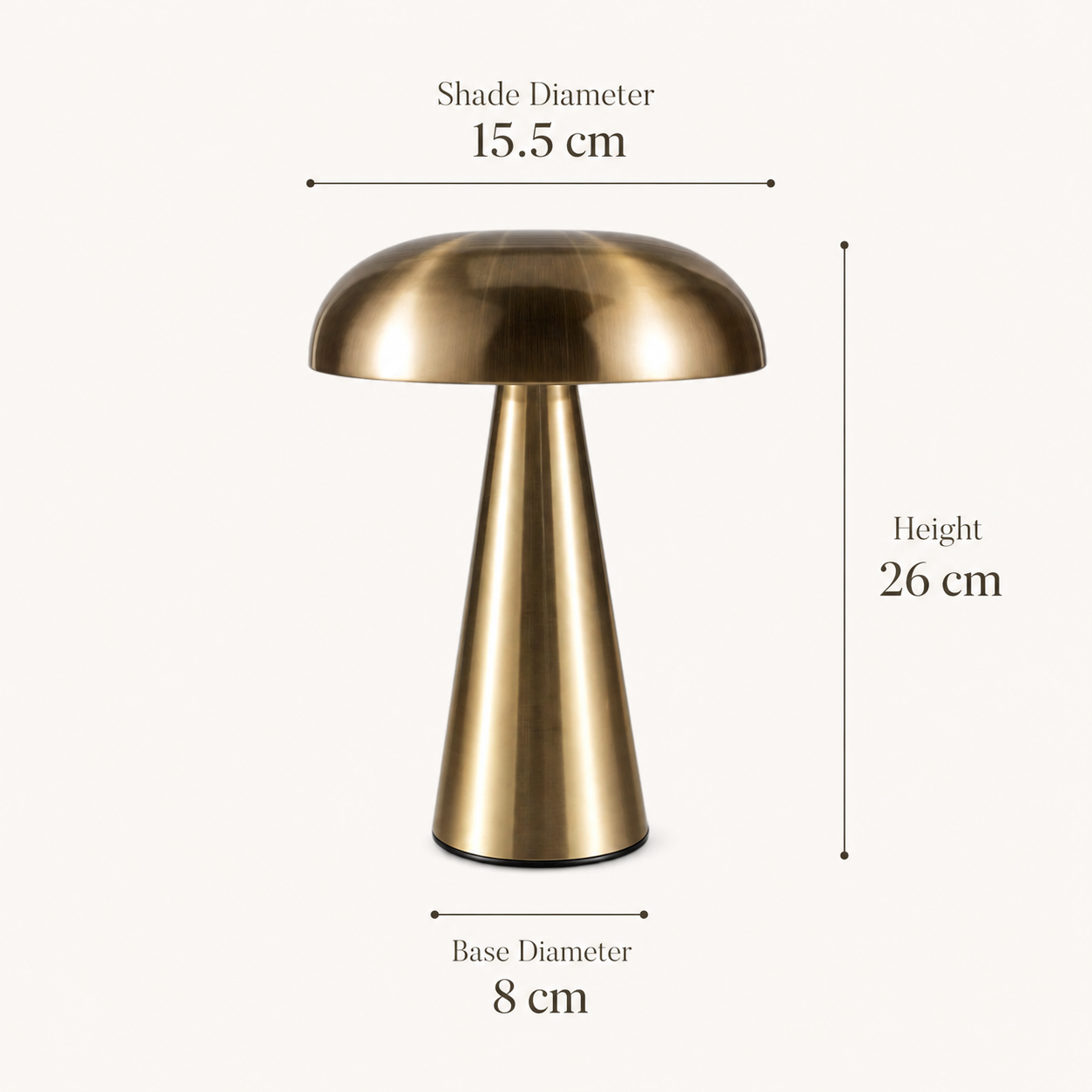 Milo cordless mushroom table lamp in brushed gold