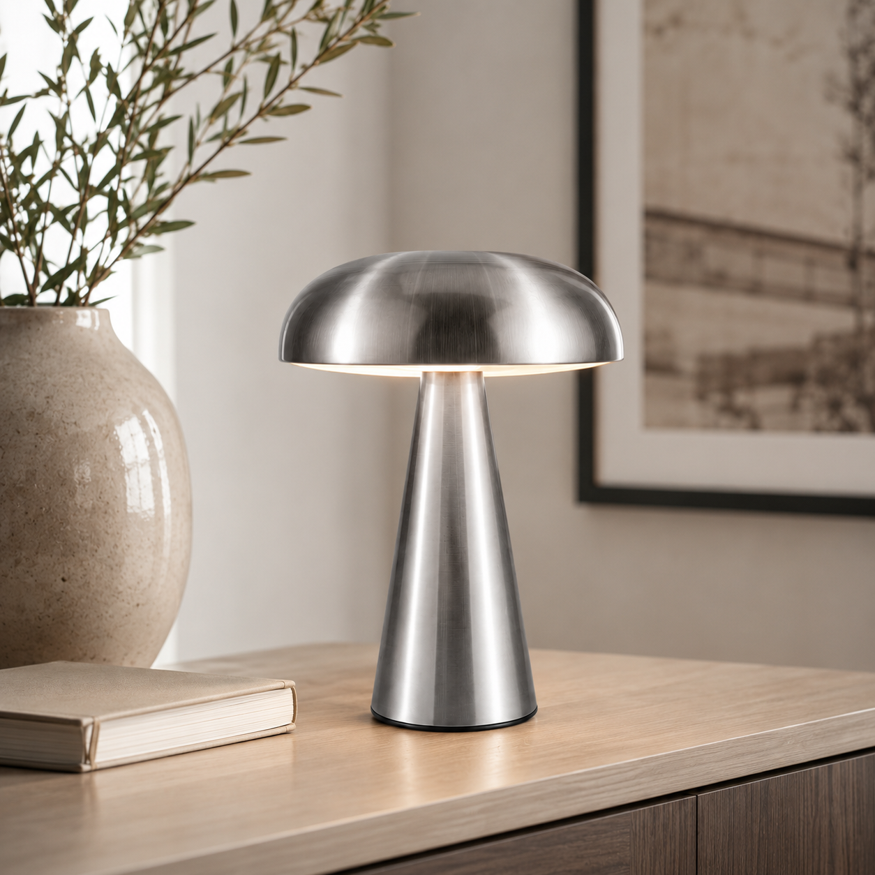 Silver Milo rechargeable table lamp in a modern interior