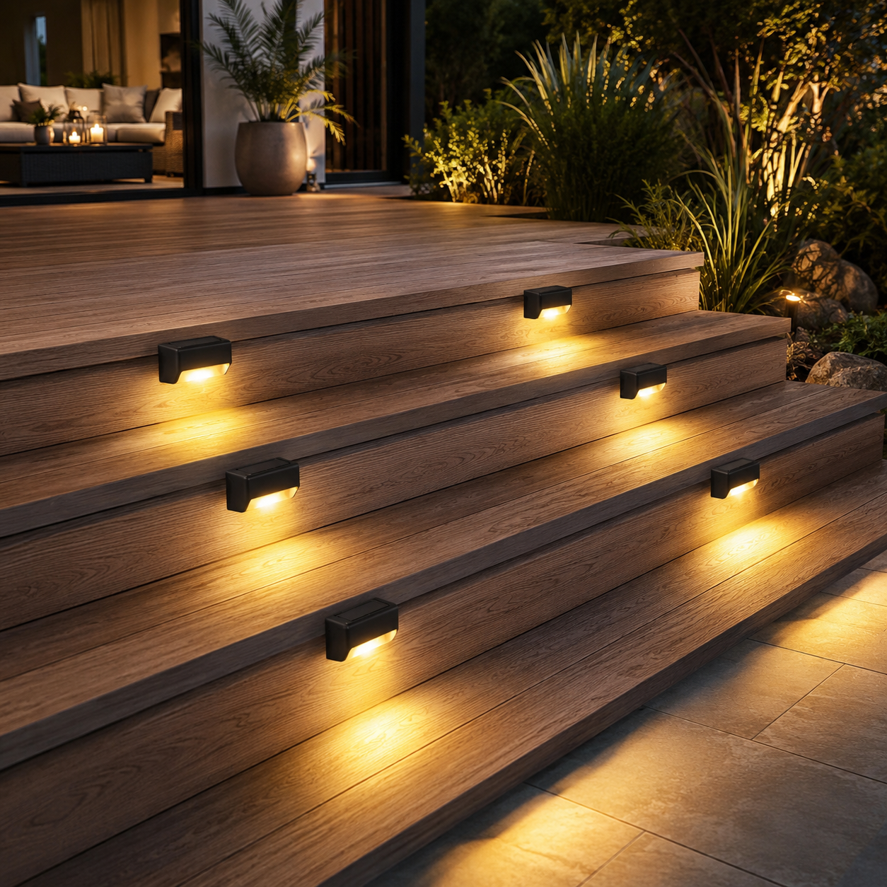 Nivara black solar fence lights installed on a modern garden fence
