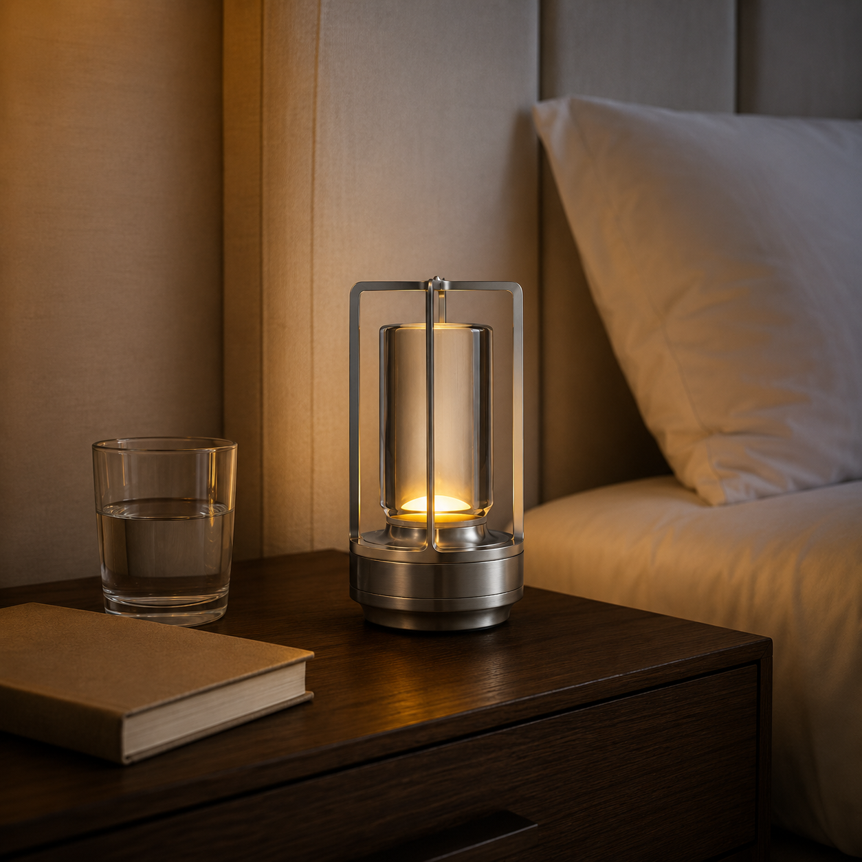 Gold Orien touch table lamp on a marble dining table with elegant tableware