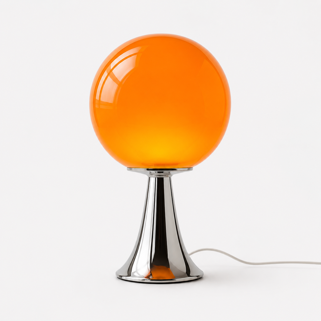 Orlena orange glass balloon table lamp with chrome pedestal base