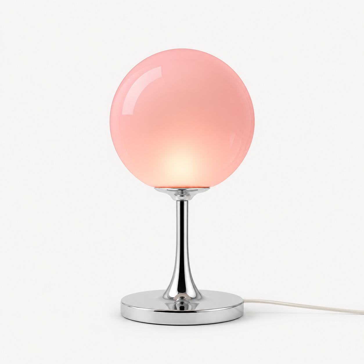 Orlena pink glass balloon table lamp with chrome pedestal base
