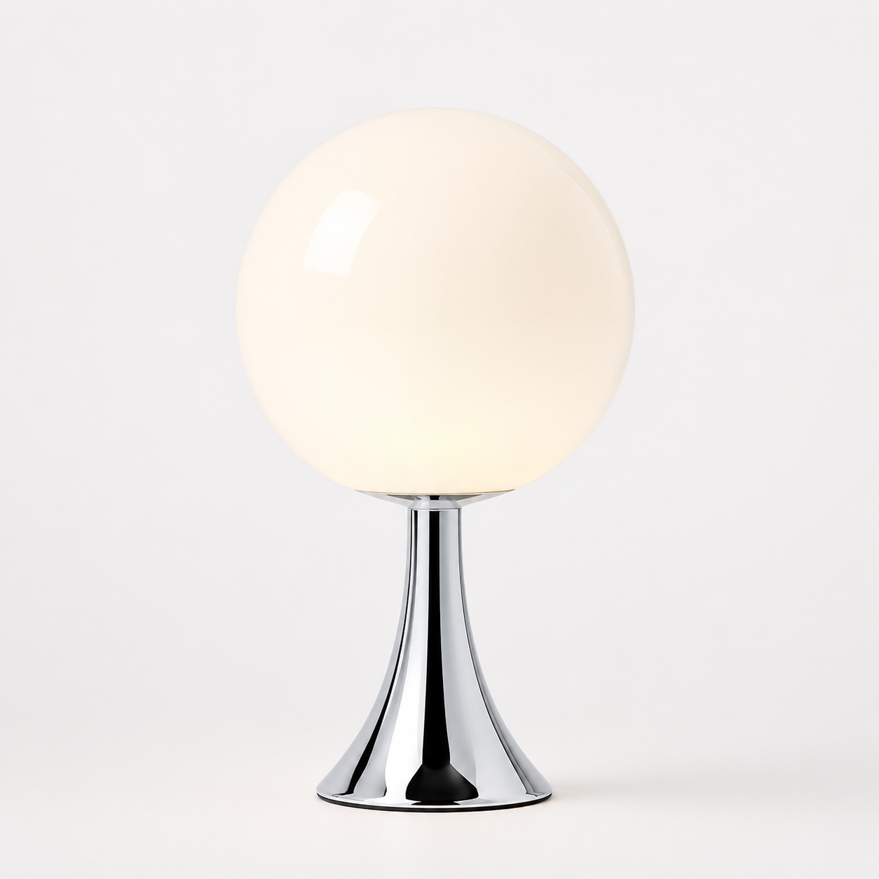 Orlena white glass balloon table lamp with chrome pedestal base