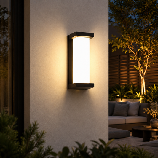 Ovara black outdoor wall light with warm white LED illumination