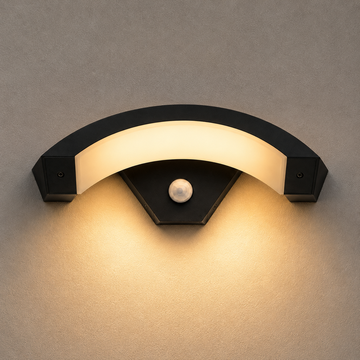 Selora curved outdoor wall light with warm white LED illumination